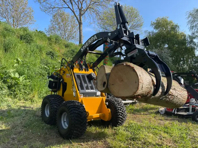 Sherpa 100 standaard mini-loader met houtgrijper